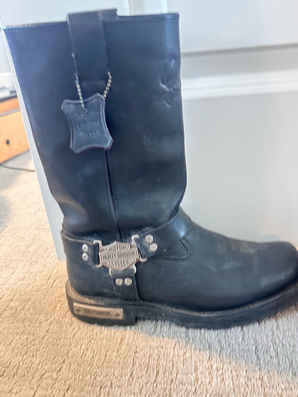 Harley-Davidson Black Leather Harness Biker Boots Silver Logo Hardware